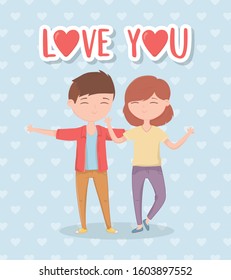 happy valentines day cute couple celebrating love vector illustration