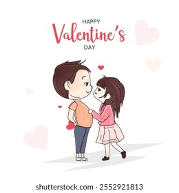 Happy valentines day cute couple embracing vector illustration