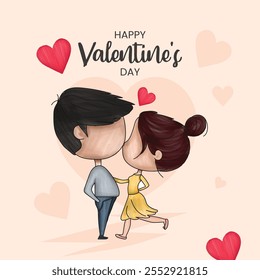 Happy valentines day cute couple embracing vector illustration