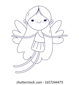 happy valentines day, cute cupid with wings cartoon love vector illustration line style