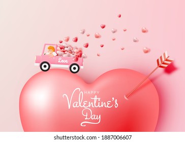 Happy Valentine's day with cute cupid and 3d art style vector illustration