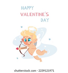 Happy Valentine's Day. Cute Cupid. Element for greeting cards and graphic design. Vector illustration in a flat style