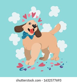 Happy Valentine's Day cute dog with bow tie, Valentines card and poster