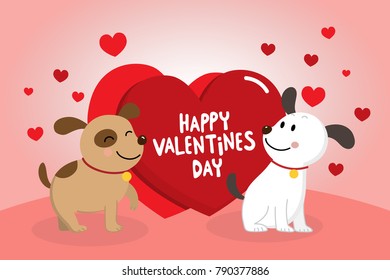 Happy Valentine's Day with cute dogs couple. Greeting card vector.