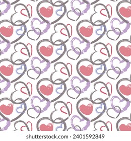 Happy Valentine's Day. Cute doodle heart style, seamless pattern. Decorative texture for wedding. Vector.