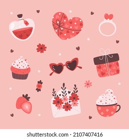 Happy Valentines Day cute elements. Love, romantic, wedding, Valentines day concept. Vector illustration
