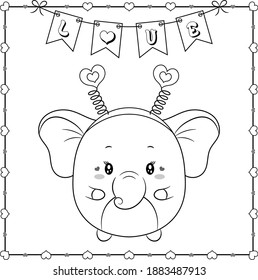 happy valentines day cute elephant drawing sketch for coloring