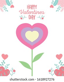 happy valentines day, cute flower shaped hearts romantic vector illustration