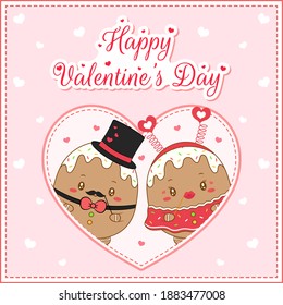 happy valentines day cute ginger cookie drawing post card with hearts