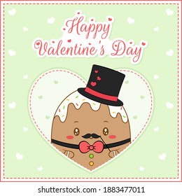 happy valentines day cute ginger cookie drawing post card with hearts