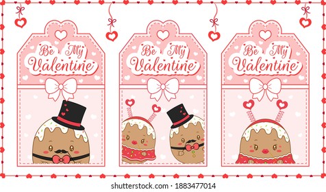 happy valentines day cute ginger cookie drawing post card with hearts