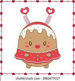 happy valentines day cute ginger cookie drawing post card with hearts