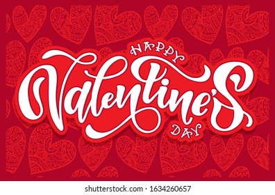 Happy Valentine's Day - cute hand drawn doodle inspiration lettering postcard. Love background with heart.