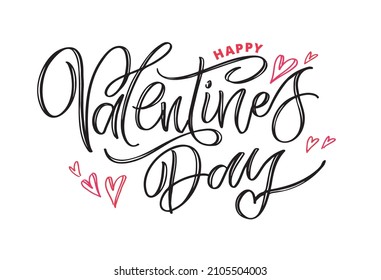 Happy Valentine's Day - cute hand drawn cute lettering postcard. Love you label.