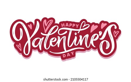 Happy Valentine's Day - cute hand drawn cute lettering postcard. Love you label.