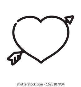 happy valentines day, cute heart pierced arrow romantic vector illustration thick line