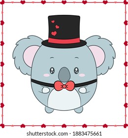 happy valentines day cute koala drawing post card with hearts