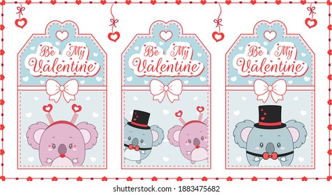 happy valentines day cute koala drawing post card with hearts