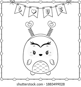 happy valentines day cute owl drawing sketch for coloring