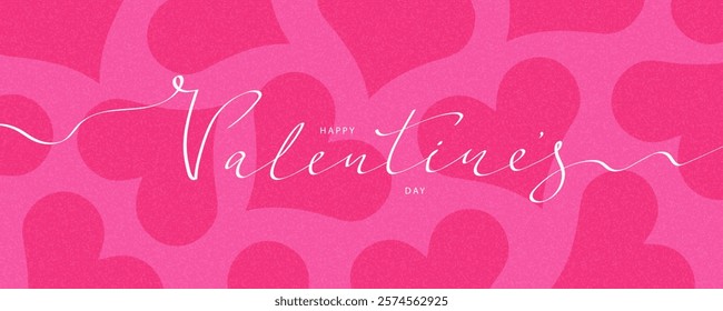 Happy Valentines day with cute pink hearts. The handwritten phrase love you. Horizontal banner with hearts, template for posters, promotional products and more. Vector illustration