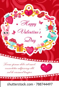 Happy Valentine's Day cute poster, invitation, greeting card. Valentine's Day Template for your design with space for text, hearts, romantic symbols. Love you background. Vector illustration