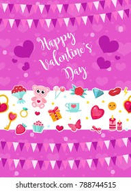 Happy Valentine's Day cute poster, invitation, greeting card. Valentine's Day Template for your design with space for text, hearts, romantic symbols. Love you background. Vector illustration