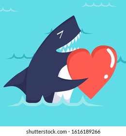 Happy Valentine's Day with cute shark, Valentines Day background with shark and heart, Valentine card and poster