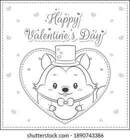 happy valentines day cute squirrel drawing post card big heart sketch for coloring