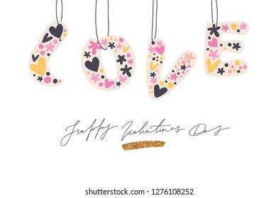 Happy Valentines Day cute typography poster with handwritten text, isolated on white background. Vector Illustration.