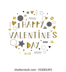 Happy Valentine's day. Cute vector illustration with lettering. Card in scandinavian style