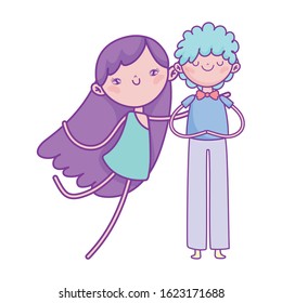 happy valentines day, cute young man and cupid cartoon vector illustration