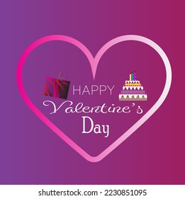 Happy Valentines day decoration. Cake, cupcake, gift box, balloon, heart, flower. 3d render set vector objects.