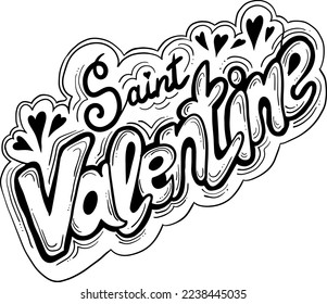 Happy Valentines day decorative lettering text vector elements composition for poster design, party invitation, advertisement offer, greeting card. Hand drawn illustration with heart.