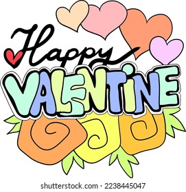 Happy Valentines day decorative lettering text elements composition for poster design, party invitation, advertisement offer, greeting card. Hand drawn illustration with heart.