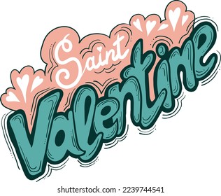 Happy Valentines day decorative lettering text vector elements composition for poster design, party invitation, advertisement offer, greeting card. Hand drawn illustration with heart.
