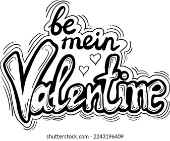 Happy Valentines day decorative lettering text vector elements composition for poster design, party invitation, advertisement offer, greeting card. Hand drawn illustration with heart.