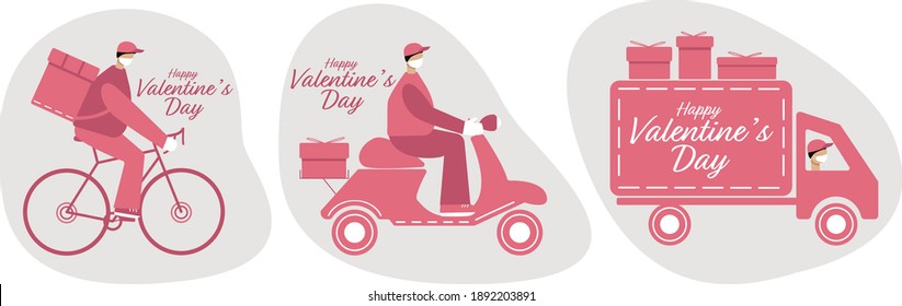Happy Valentine's Day delivery. Flat vector illustration.