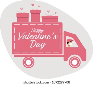 Happy Valentine's Day delivery. Flat vector illustration.