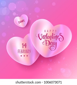 Happy Valentines Day design. Background with nacre hearts. Vector illustration