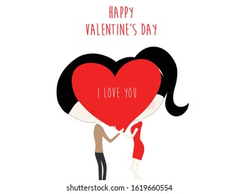 Happy valentine's day design concept background cute boy and girl kissing with red heart vector illustration. Valentine concept background   