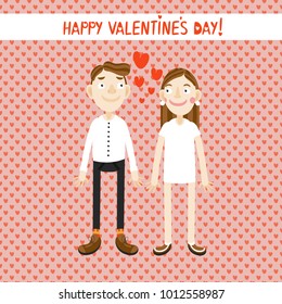 Happy Valentine's Day design with cute boy and girl. Vector illustration in cartoon style