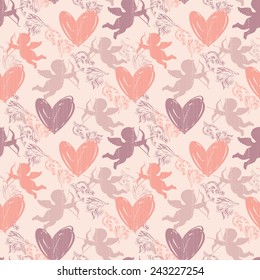 Happy Valentine's Day. Design elements for paper, wallpaper, packaging, fabric. Vector illustration. Seamless pattern