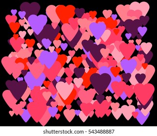 Happy valentines day design elements. Vector illustration invitation, menu, flyer, template. black Background With Ornaments, Hearts.