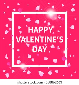Happy valentines day design elements. Pink background with petals. Vector illustration.