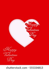Happy Valentines Day. Design greeting card. White heart on a red background.