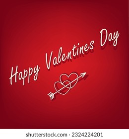 Happy Valentines Day design with lettering, arrow and hearts in trendy shades red. Vector. EPS