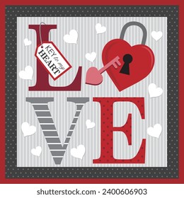 Happy valentine's day design with love letter and heart key