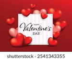 Happy Valentines Day Design with Red and White Heart and Typography Letter. vector and illustration
