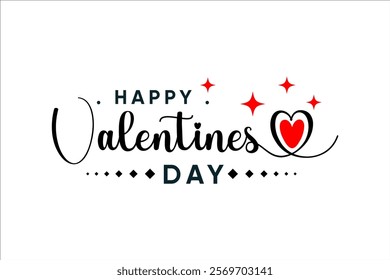 Happy Valentines Day Design Red Heart, Stars, Elegant Script