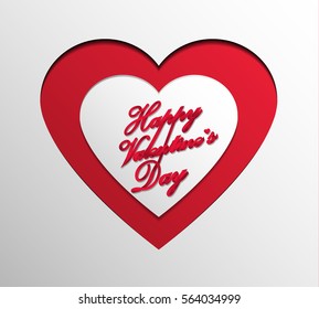 Happy Valentine's Day Design in ribbon style on paper cut art